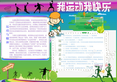 绿色背景校园我运动我快乐小学生手抄报运动会小报
